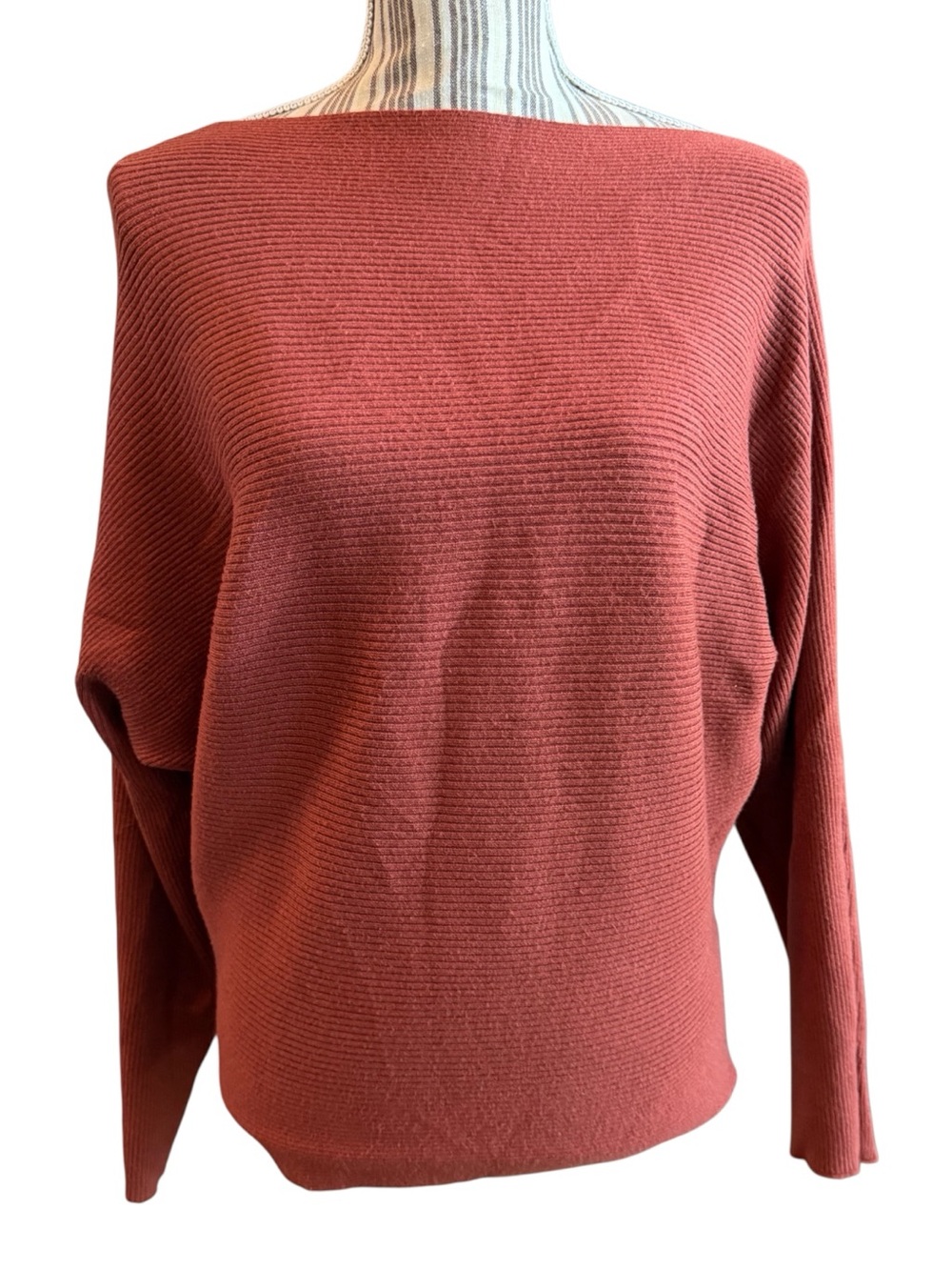 Say What? Off-the-Shoulder Ribbed Sweater in Rust medium - Picture 2 of 10